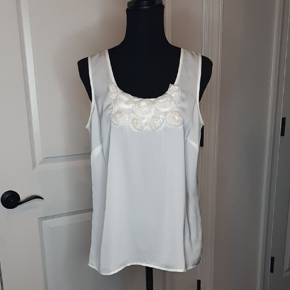 LOFT White Sleeveless Top with Floral Detail